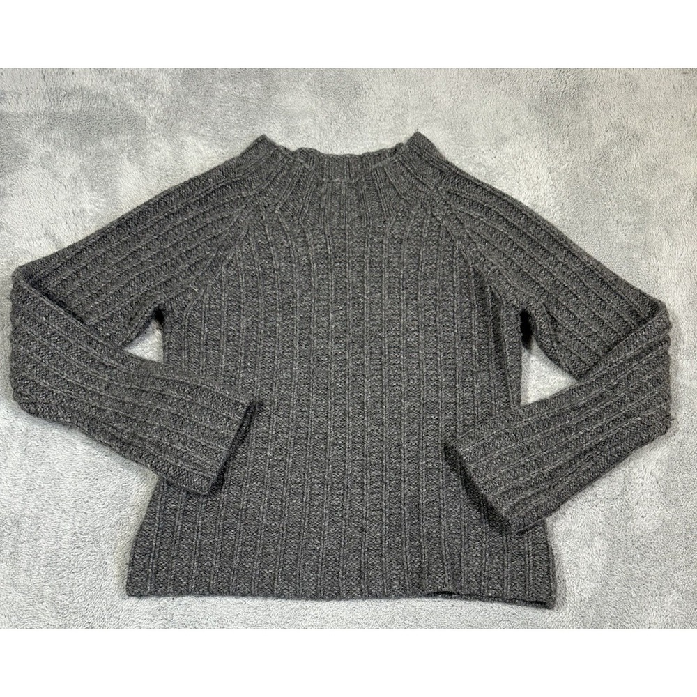 Vtg Gap Stretch Sweater Large Gray Ribbed Chunky Knit Mock Neck Wool Blend Y2K